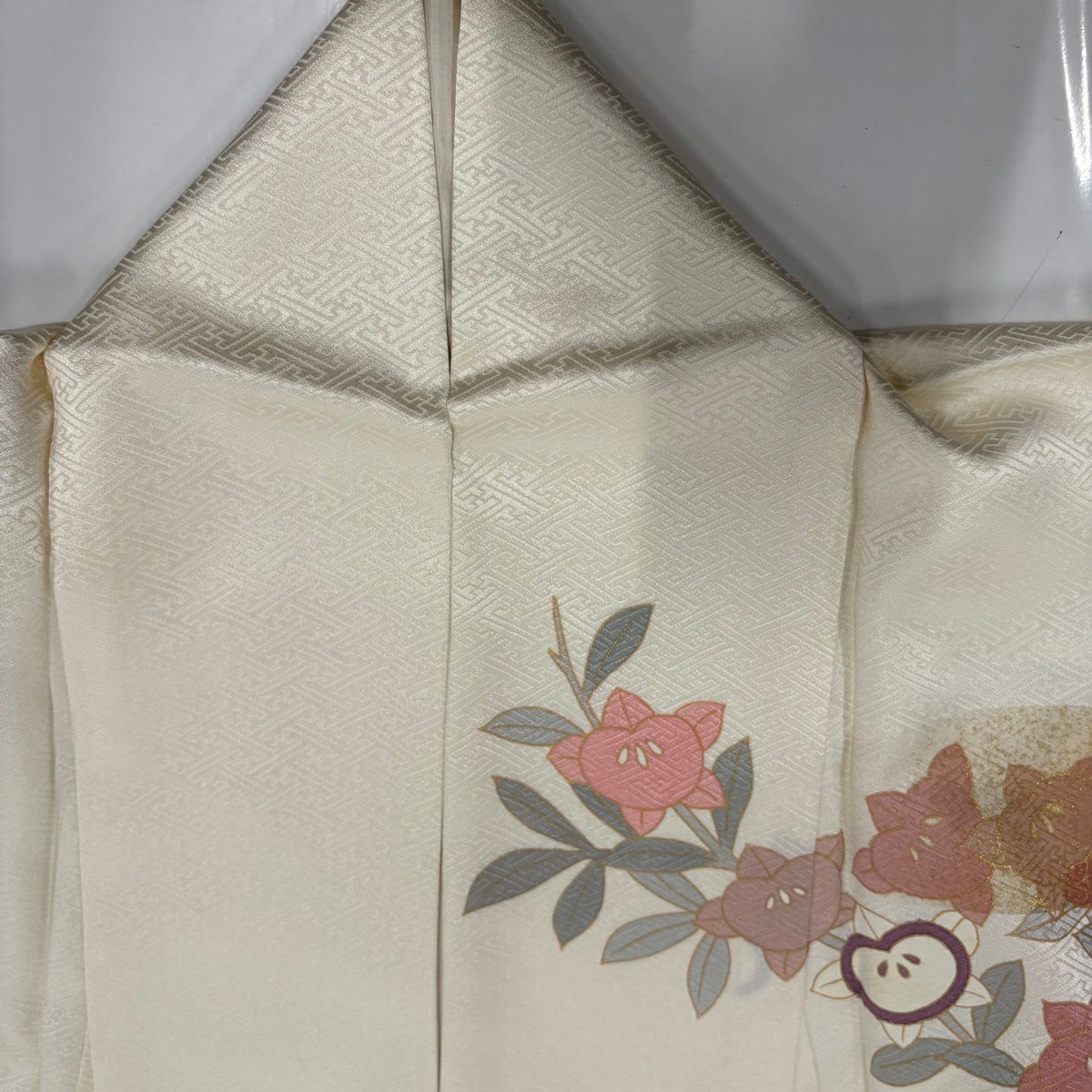 訪問服 身長156.5cm 袖長62cm S 雙層 橘花 地紋 金絲 金銀彩 奶油色 純蠶絲 名品級