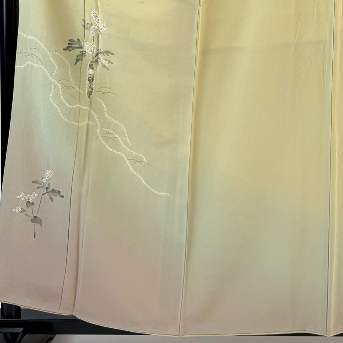 付下 身長159cm 袖長65cm M 雙層 滝泰 有落款 草花紋紋 露芝 金銀彩 絞染 米色 純蠶絲 名品級 一つ紋