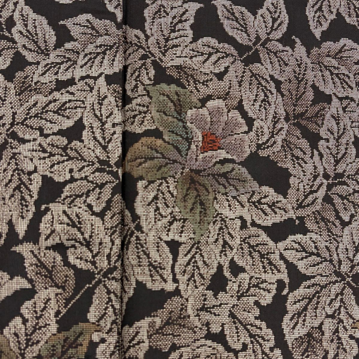 紬織 身長156cm 袖長62cm S 雙層 草花紋 茶 純蠶絲 名品級