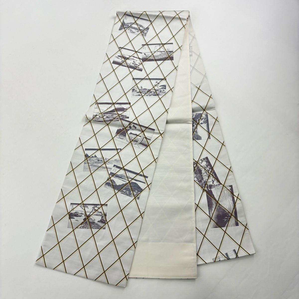 【美品】 小紋 身長167cm 袖長64.5cm M 雙層 袋帶套裝 斜條 絞染 黑 純蠶絲 優品級