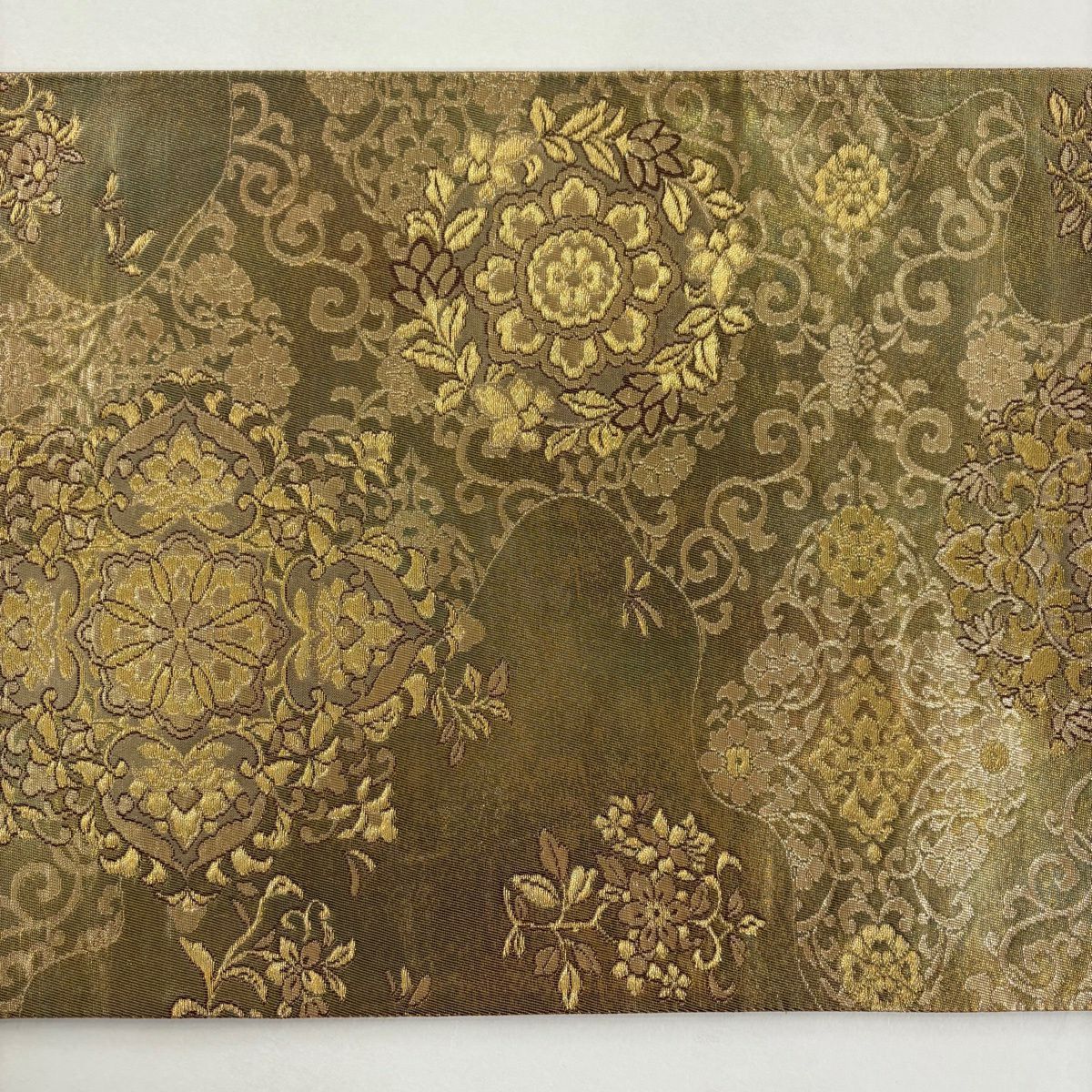 【美品】 袋帶 秀品級 華紋 草花紋 金絲 金金箔 金茶 六通 純蠶絲