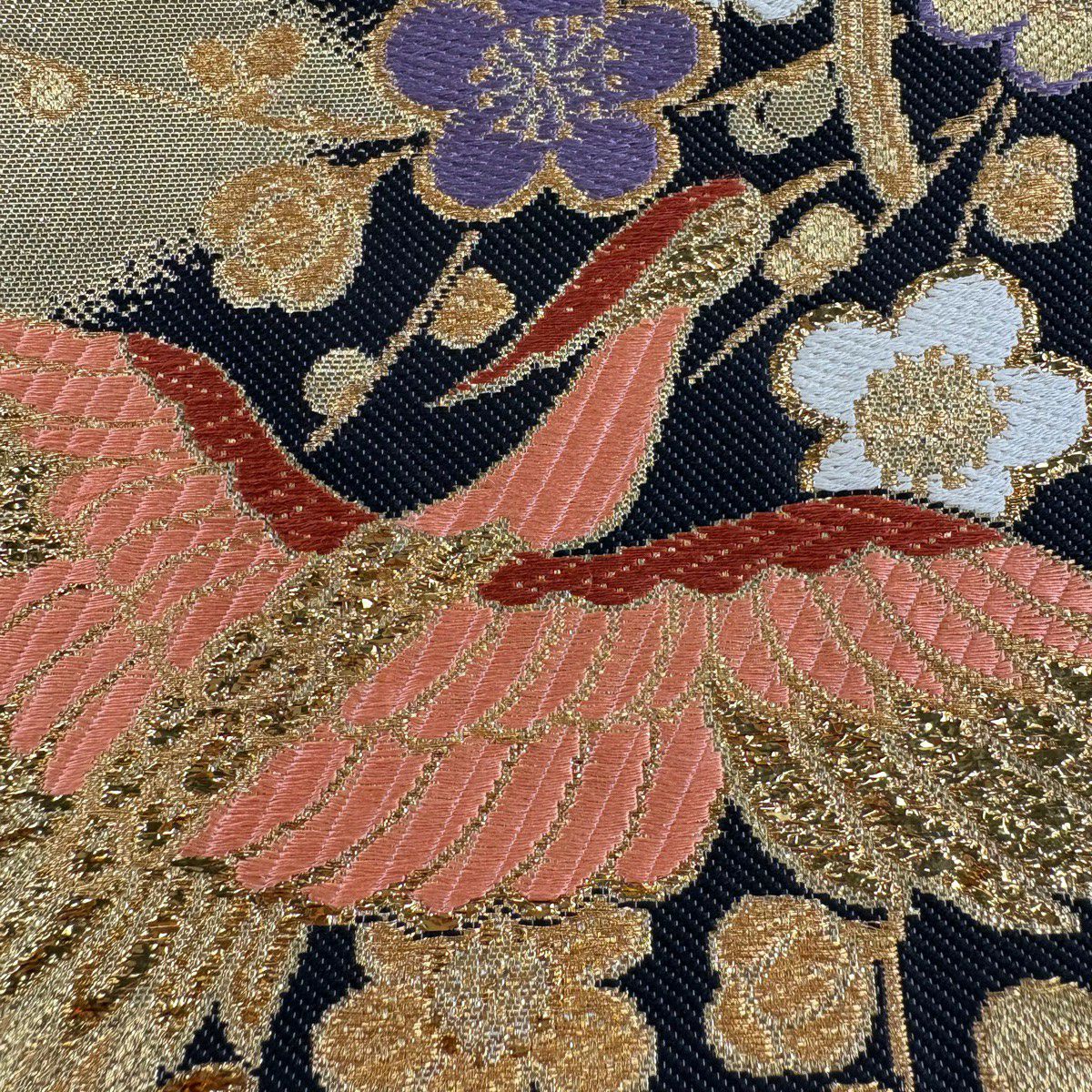 袋帶 秀品級 鳳凰 枝梅花 金絲 金金箔 金色 六通 純蠶絲