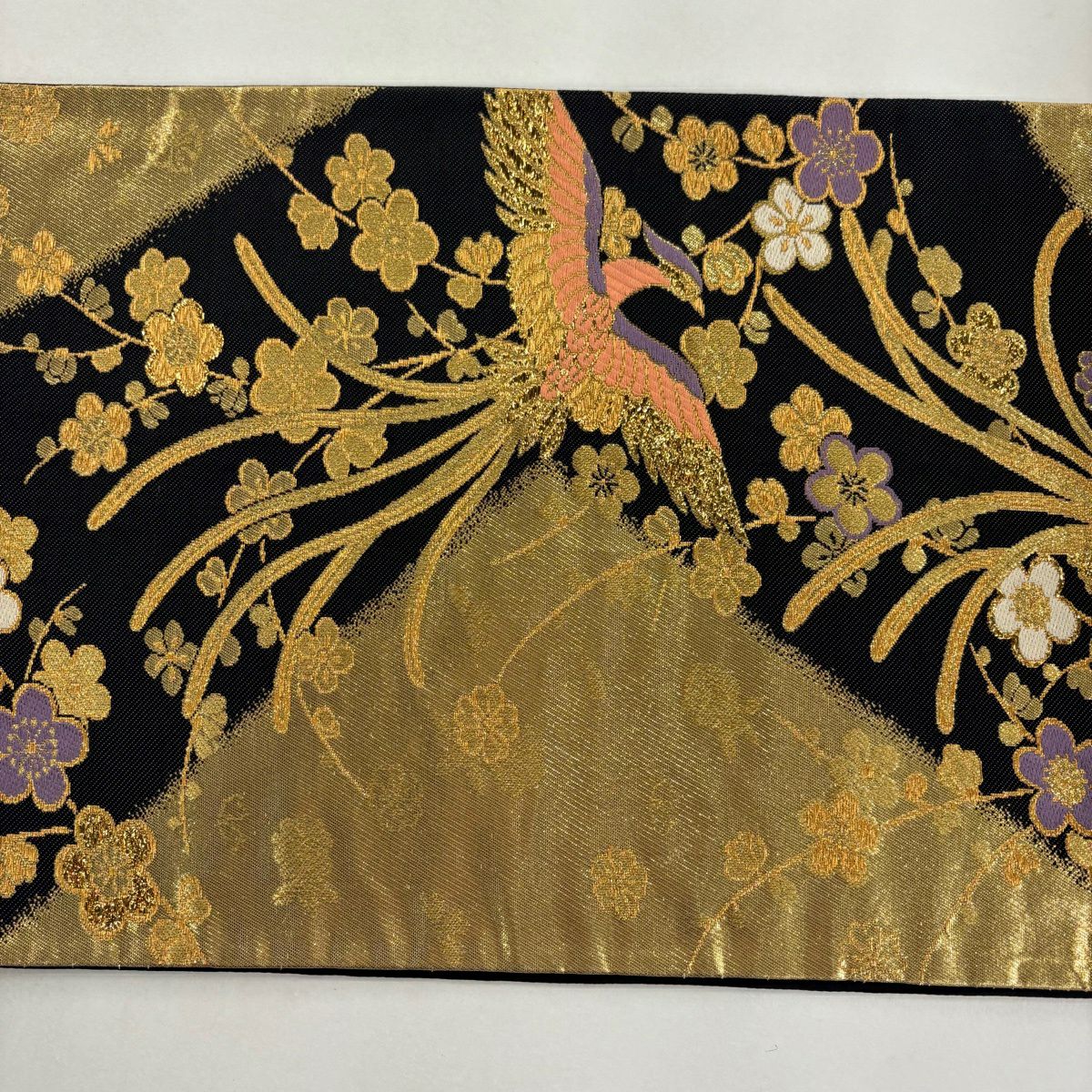 袋帶 秀品級 鳳凰 枝梅花 金絲 金金箔 金色 六通 純蠶絲