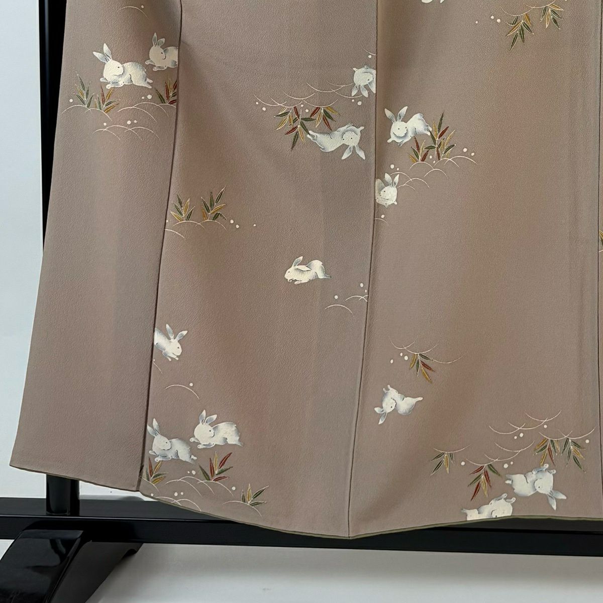 小紋 身長156cm 袖長65.5cm M 雙層 花井幸子 落款 兔子 露芝 仙鶴面 淺茶 純蠶絲 逸品級