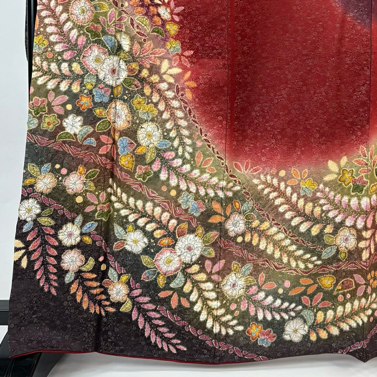 【美品】振袖禮服 身長166.5cm 袖長67.5cm L 雙層 德永憲峯 落款あり 辻花染 金通し 金銀彩 銹紅 純蠶絲 逸品級