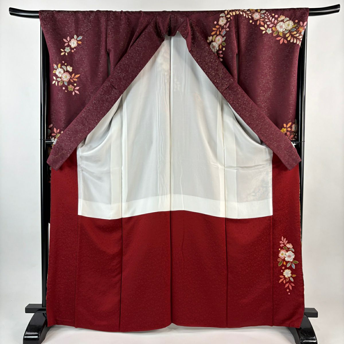 【美品】振袖禮服 身長166.5cm 袖長67.5cm L 雙層 德永憲峯 落款あり 辻花染 金通し 金銀彩 銹紅 純蠶絲 逸品級