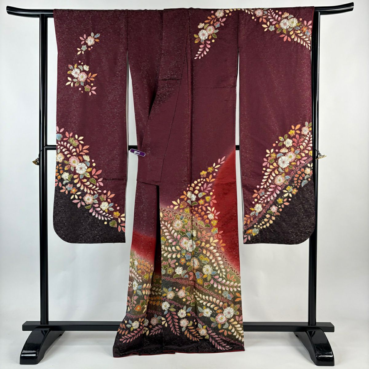 【美品】振袖禮服 身長166.5cm 袖長67.5cm L 雙層 德永憲峯 落款あり 辻花染 金通し 金銀彩 銹紅 純蠶絲 逸品級