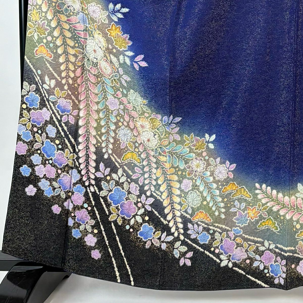 振袖禮服 身長163.5cm 袖長67.5cm L 雙層 徳永憲峯 落款あり 辻花染 金通し 金銀彩 深藍 純蠶絲 逸品級
