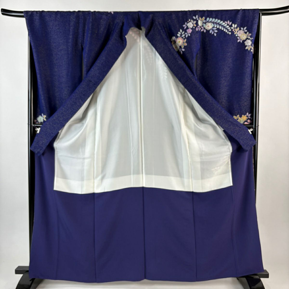 振袖禮服 身長163.5cm 袖長67.5cm L 雙層 徳永憲峯 落款あり 辻花染 金通し 金銀彩 深藍 純蠶絲 逸品級