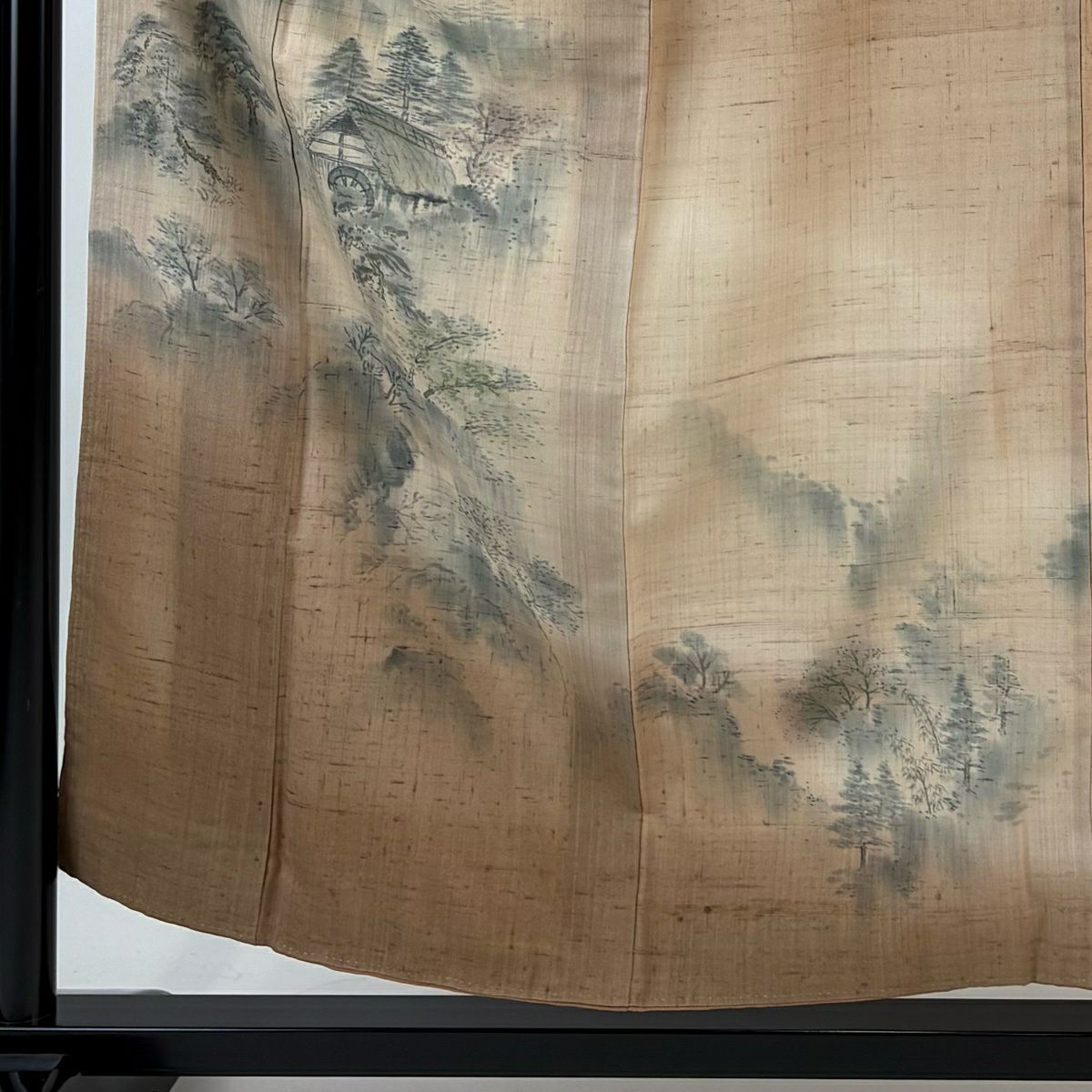 【美品】訪問服 身長155.5cm 袖長62.5cm S 雙層 生紬織 落款あり 證書あり 風景 樹木 薄茶 純蠶絲 名品級