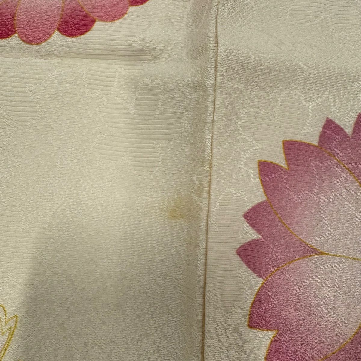振袖禮服 身長161cm 袖長66cm M 雙層 櫻花 菊花花 金絲 金銀彩 奶油色 純蠶絲 名品級