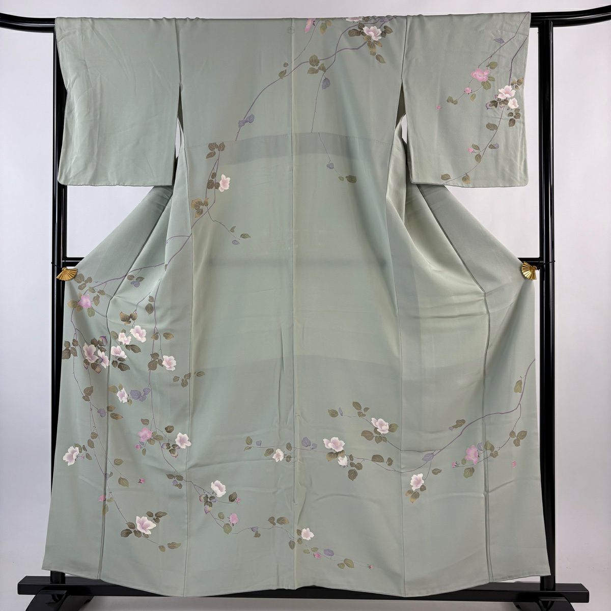 訪問服 身長158cm 袖長64.5cm M 雙層 落款有 枝花0 薄綠 純蠶絲 名品級 一個紋