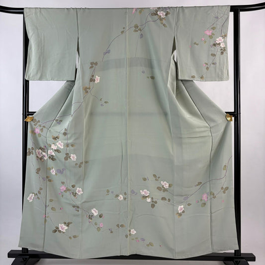 訪問服 身長158cm 袖長64.5cm M 雙層 落款有 枝花0 薄綠 純蠶絲 名品級 一個紋