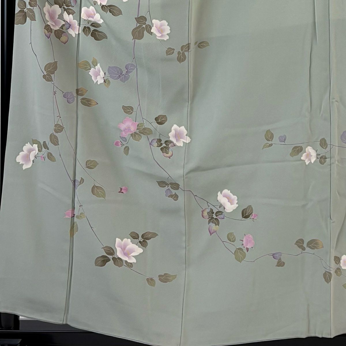 訪問服 身長158cm 袖長64.5cm M 雙層 落款有 枝花0 薄綠 純蠶絲 名品級 一個紋