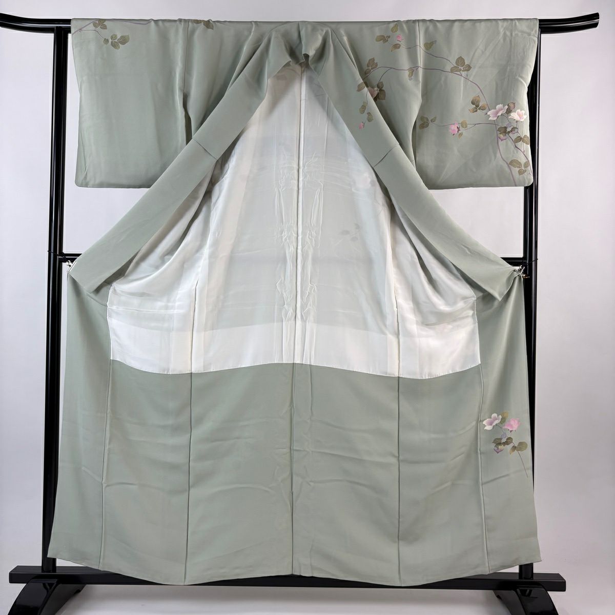 訪問服 身長158cm 袖長64.5cm M 雙層 落款有 枝花0 薄綠 純蠶絲 名品級 一個紋