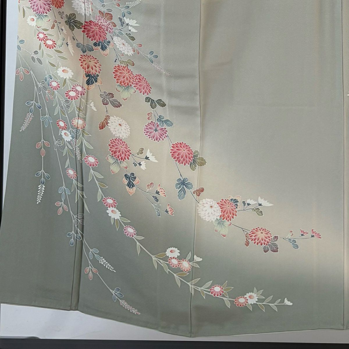 訪問服 身長152cm 袖長63.5cm S 雙層 菊花 萩 漸層 灰茶 純蠶絲 名品級