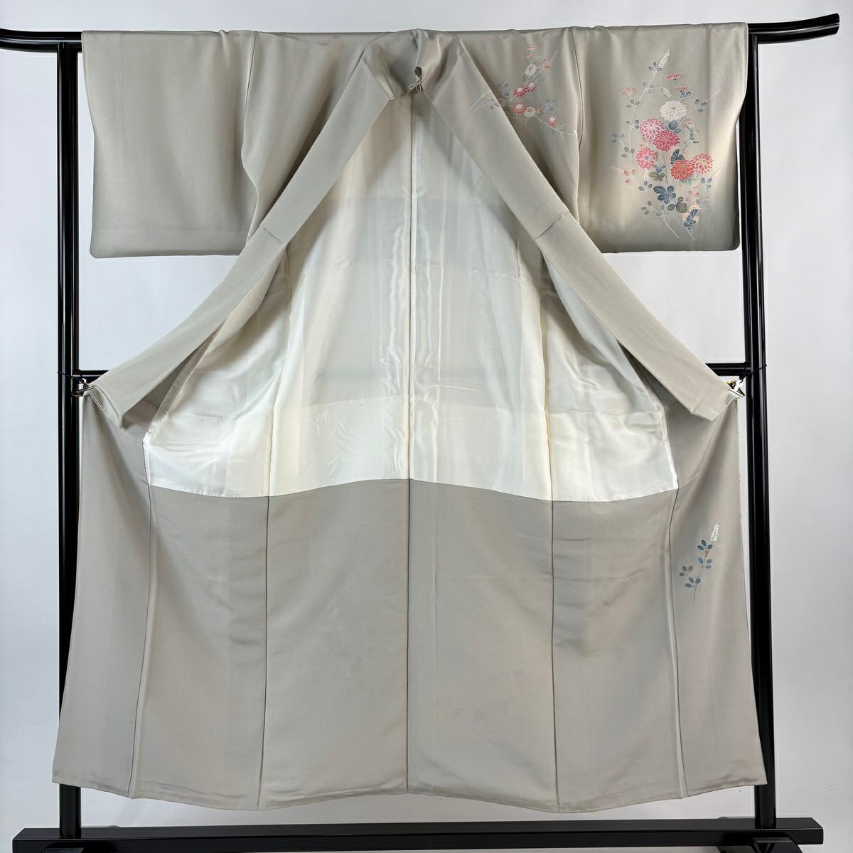 訪問服 身長152cm 袖長63.5cm S 雙層 菊花 萩 漸層 灰茶 純蠶絲 名品級