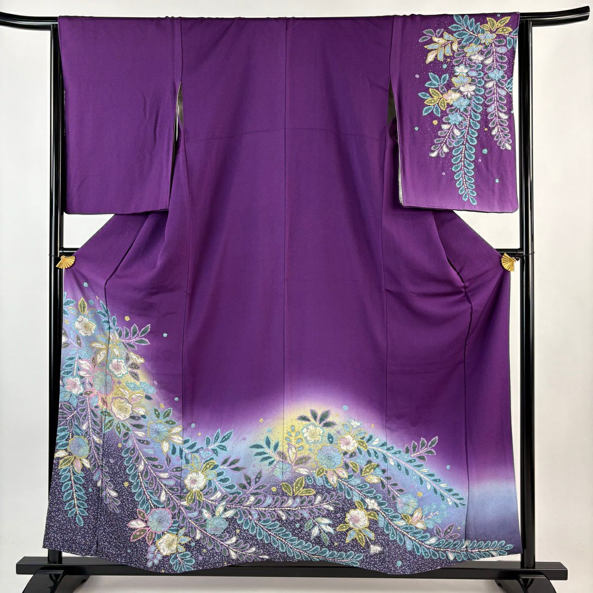 訪問服 身長157cm 袖長65cm M 雙層 辻花染 漸層 深紫 純蠶絲 名品級