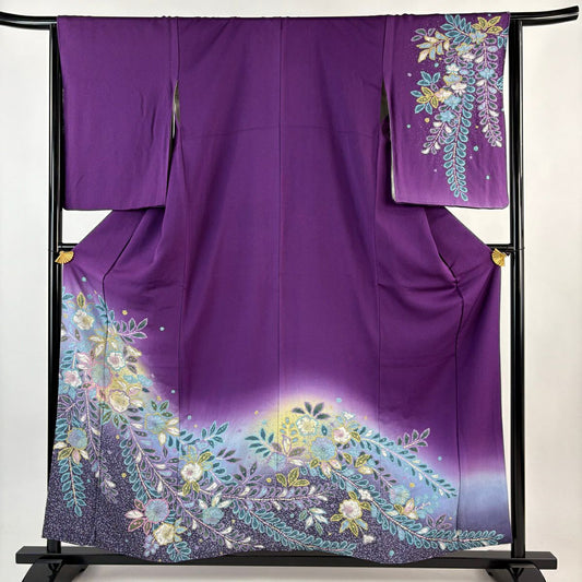 訪問服 身長157cm 袖長65cm M 雙層 辻花染 漸層 深紫 純蠶絲 名品級