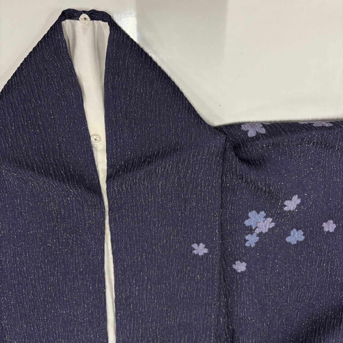 訪問服 身長158cm 袖長67.5cm L 雙層 草花紋紋 銀通し 絞染 紫 純蠶絲 名品級