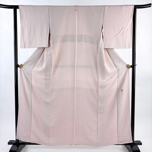 小紋 身長159cm 袖長63.5cm S 雙層 松樹井青青 有落款 幾何學 薄粉紅 純蠶絲 名品級 一つ紋