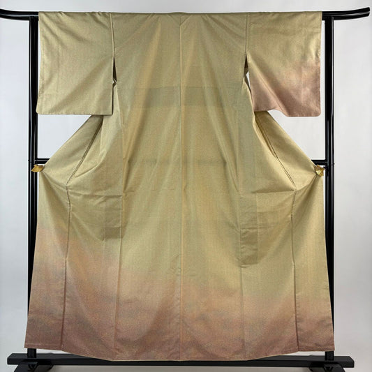 【美品】 付下 身長158cm 袖長61.5cm S 雙層 大島紬織地 證書已備 幾何學 漸層 米色 純蠶絲 名品級