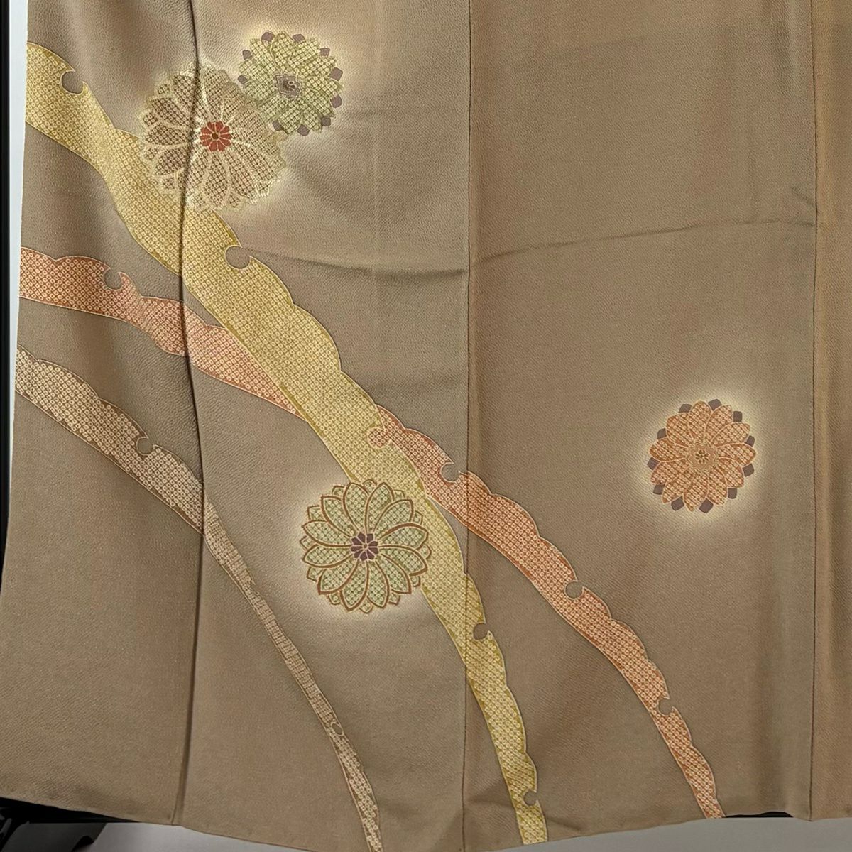 付下 身長159.5cm 袖長65cm M 雙層 雪芝 花 金銀彩 漸層 淺茶 純蠶絲 名品級