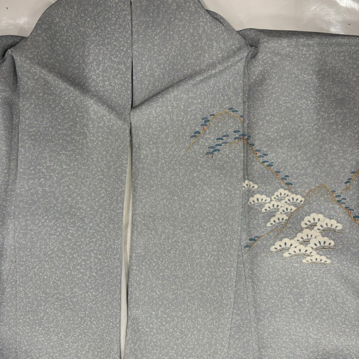 訪問服 身長151.5cm 袖長66cm M 雙層 風景 家屋 漸層 金彩裝飾 青灰 純蠶絲 名品級