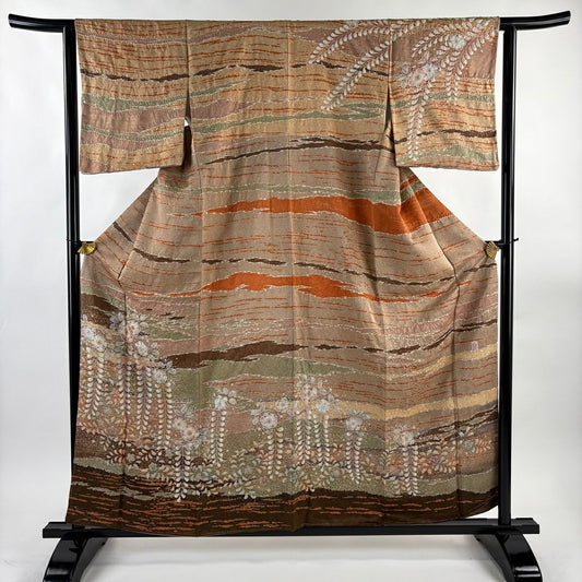 【美品】訪問服 身長158.5cm 袖長62cm S 雙層 翠山工房 落款あり 辻花染 霞 金銀彩 金通し 薄茶 純蠶絲 名品級