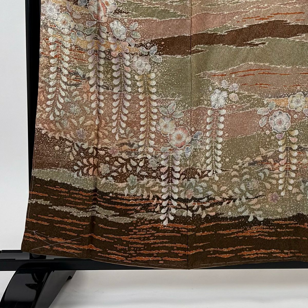 【美品】訪問服 身長158.5cm 袖長62cm S 雙層 翠山工房 落款あり 辻花染 霞 金銀彩 金通し 薄茶 純蠶絲 名品級