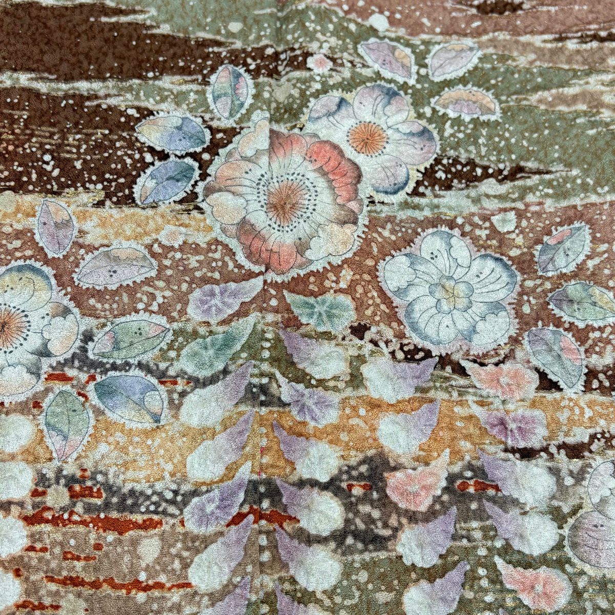 【美品】訪問服 身長158.5cm 袖長62cm S 雙層 翠山工房 落款あり 辻花染 霞 金銀彩 金通し 薄茶 純蠶絲 名品級