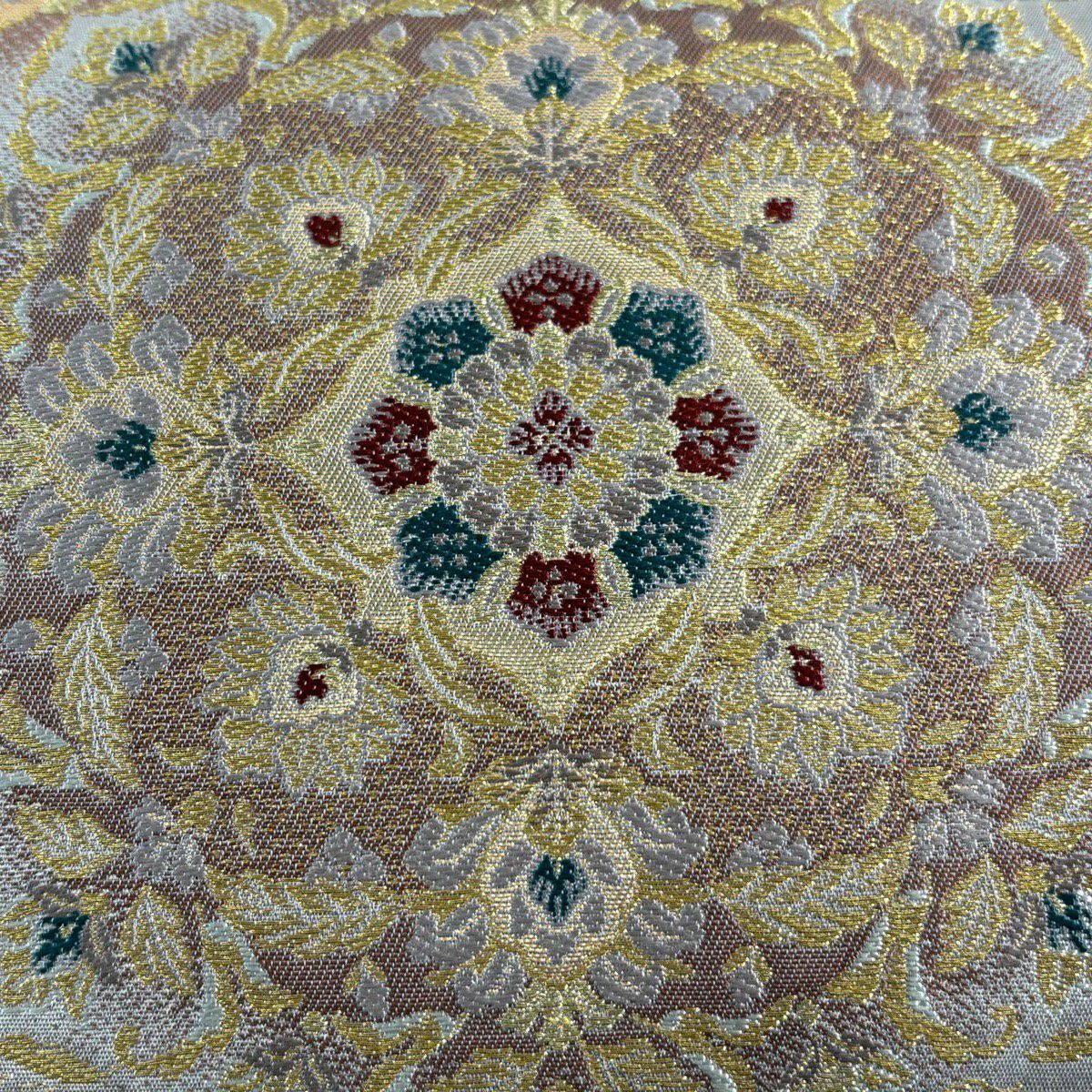 【美品】 袋帶 名品級 華紋 草花紋紋 金金箔 金線 灰紫 六通 純蠶絲
