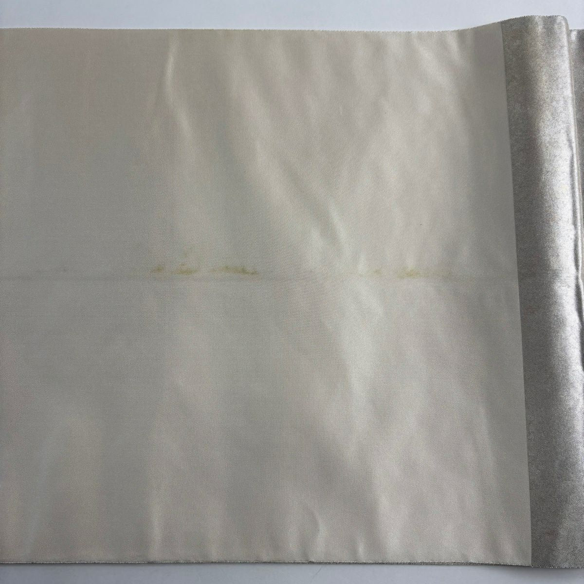 袋帶 名品級 附落款 關西仕立 雪銀錦 長島成織物 由水十久監修 童 桧扇子 金金箔 刺繡 銀色 大鼓圖案 純蠶絲