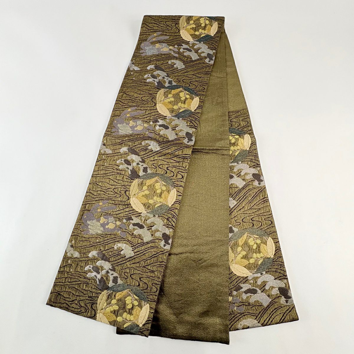 【美品】 袋帶 名品級 安藤一兆謹製 兔子 波頭 金絲 銀絲 金 六通 純蠶絲