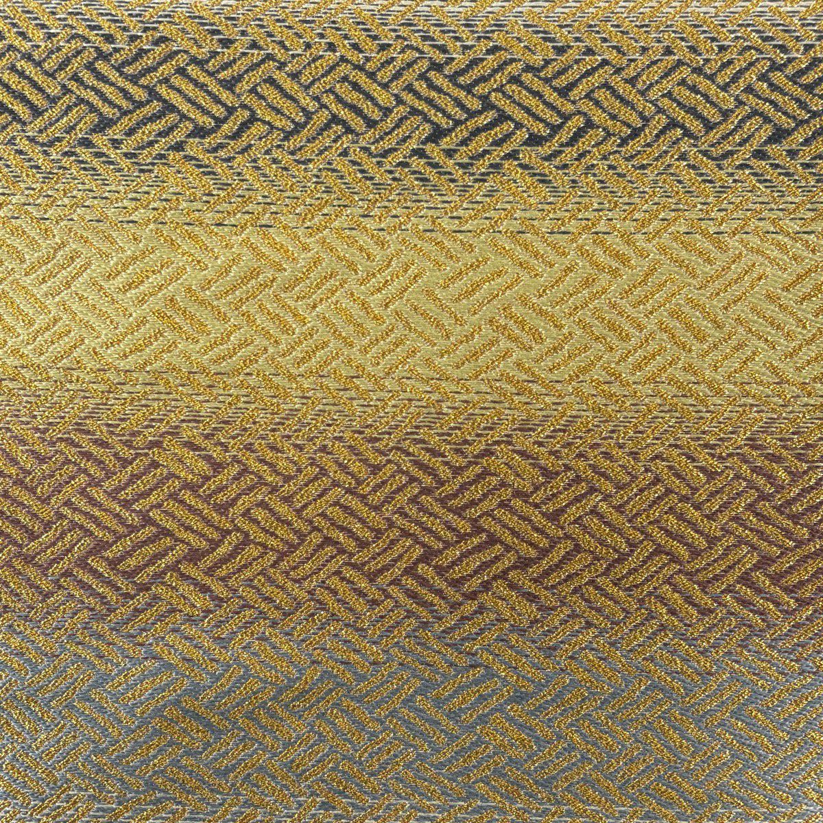 【美品】 袋帶 名品級 祥園 附落款 段紋 幾何圖案 金絲 米色 全通 純蠶絲