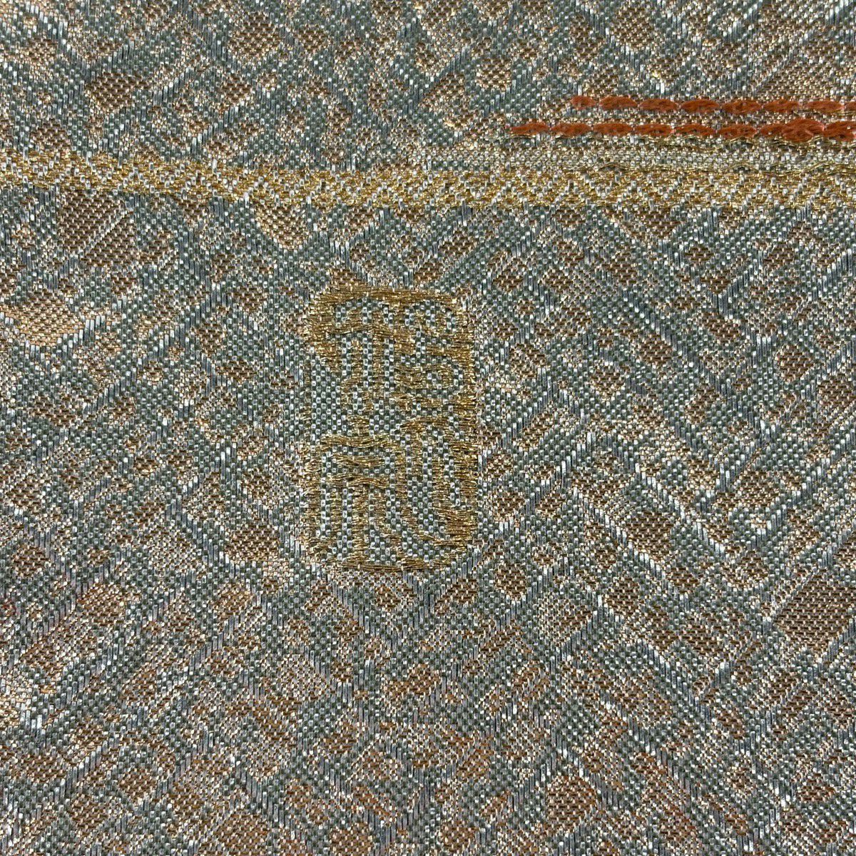 【美品】 袋帶 名品級 落款あり 證書あり 霞 幾何學圖案 金金箔 金絲 金 六通 純蠶絲