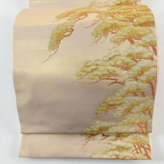 袋帶 名品級 落款あり 本家加納 笠松樹 金絲 金金箔 金 紋樣 純蠶絲