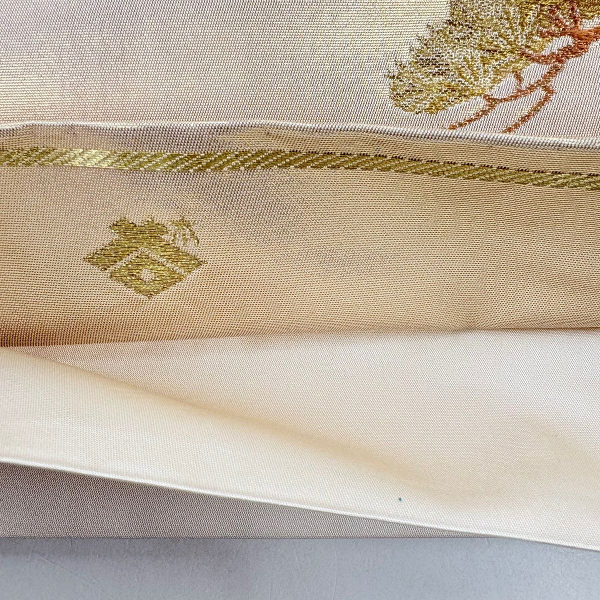 袋帶 名品級 落款あり 本家加納 笠松樹 金絲 金金箔 金 紋樣 純蠶絲