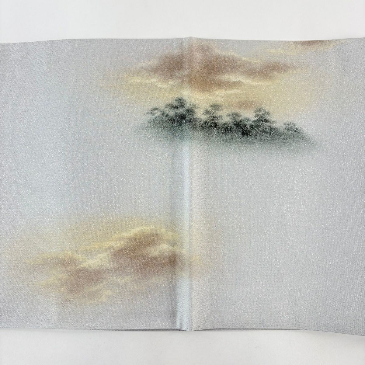 【美品】 袋帶 名品級 落款あり 風景 霞 銀糸 漸層 青灰 深藍色 正蠶絲