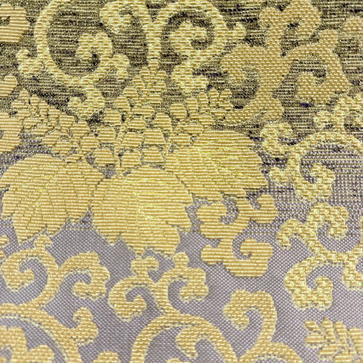 【美品】 袋帶 名品級 桐 唐草紋 金糸 金金箔 灰紫 六通 純蠶絲