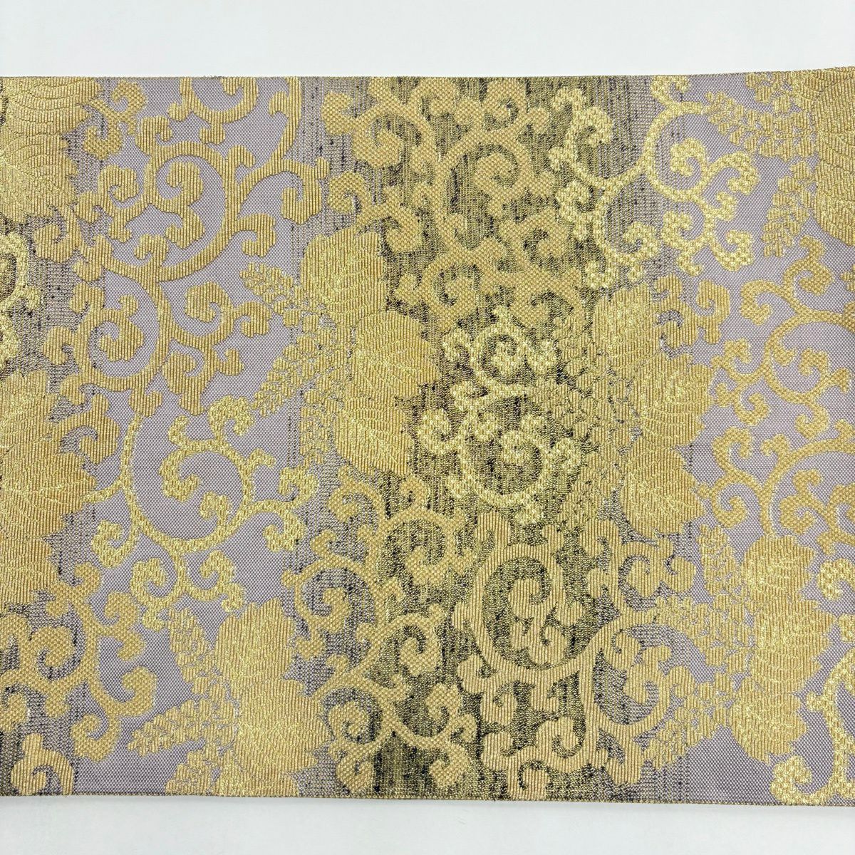 【美品】 袋帶 名品級 桐 唐草紋 金糸 金金箔 灰紫 六通 純蠶絲