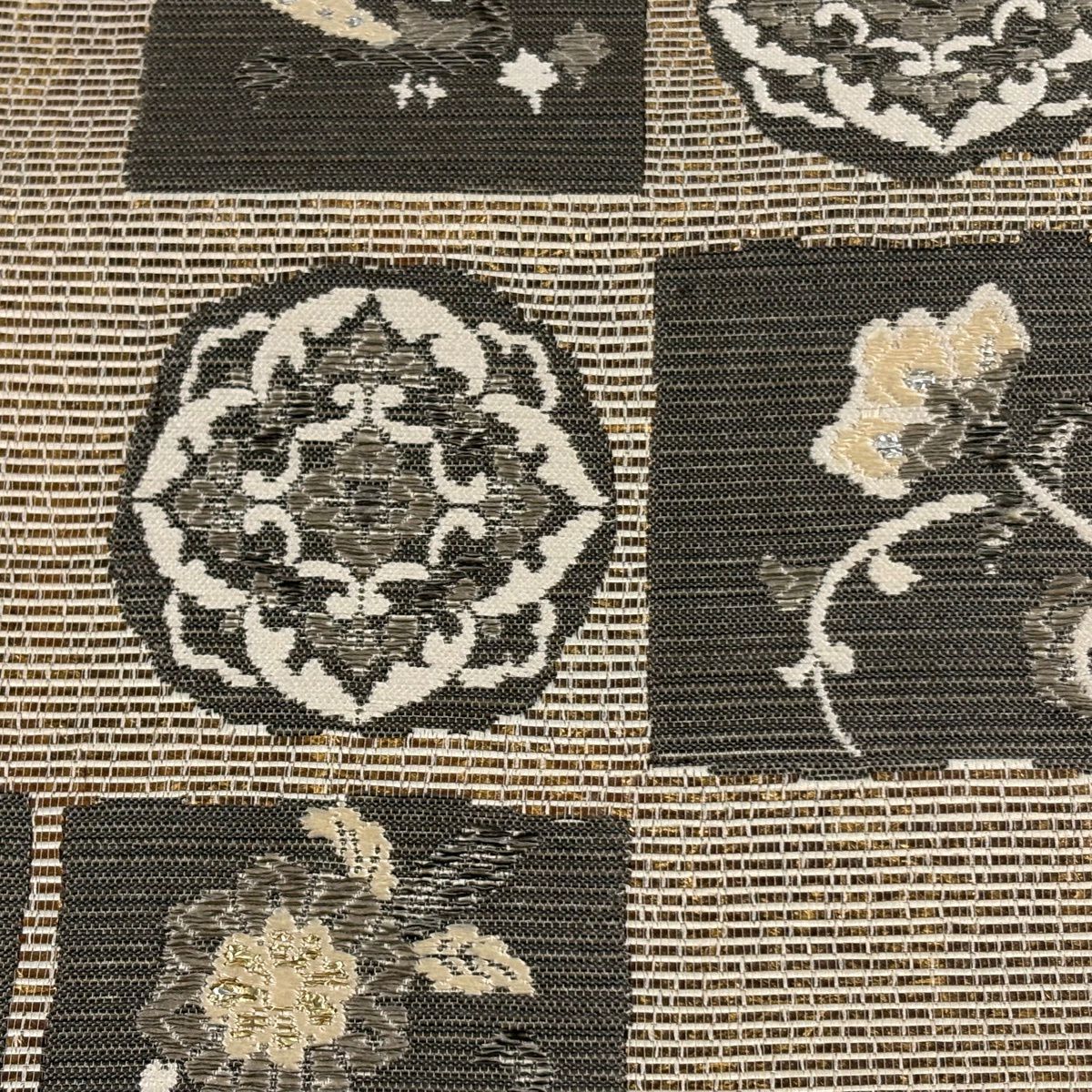 【美品】 袋帶 秀品級 華紋 花鳥 金金箔 刺繡 金 六通 純蠶絲