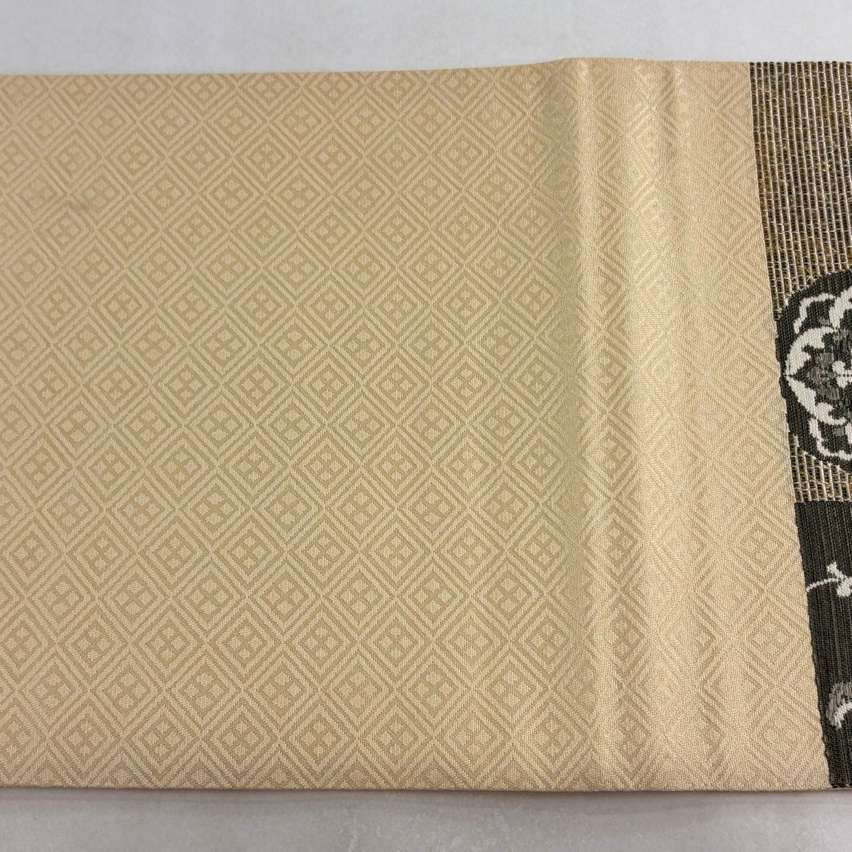 【美品】 袋帶 秀品級 華紋 花鳥 金金箔 刺繡 金 六通 純蠶絲