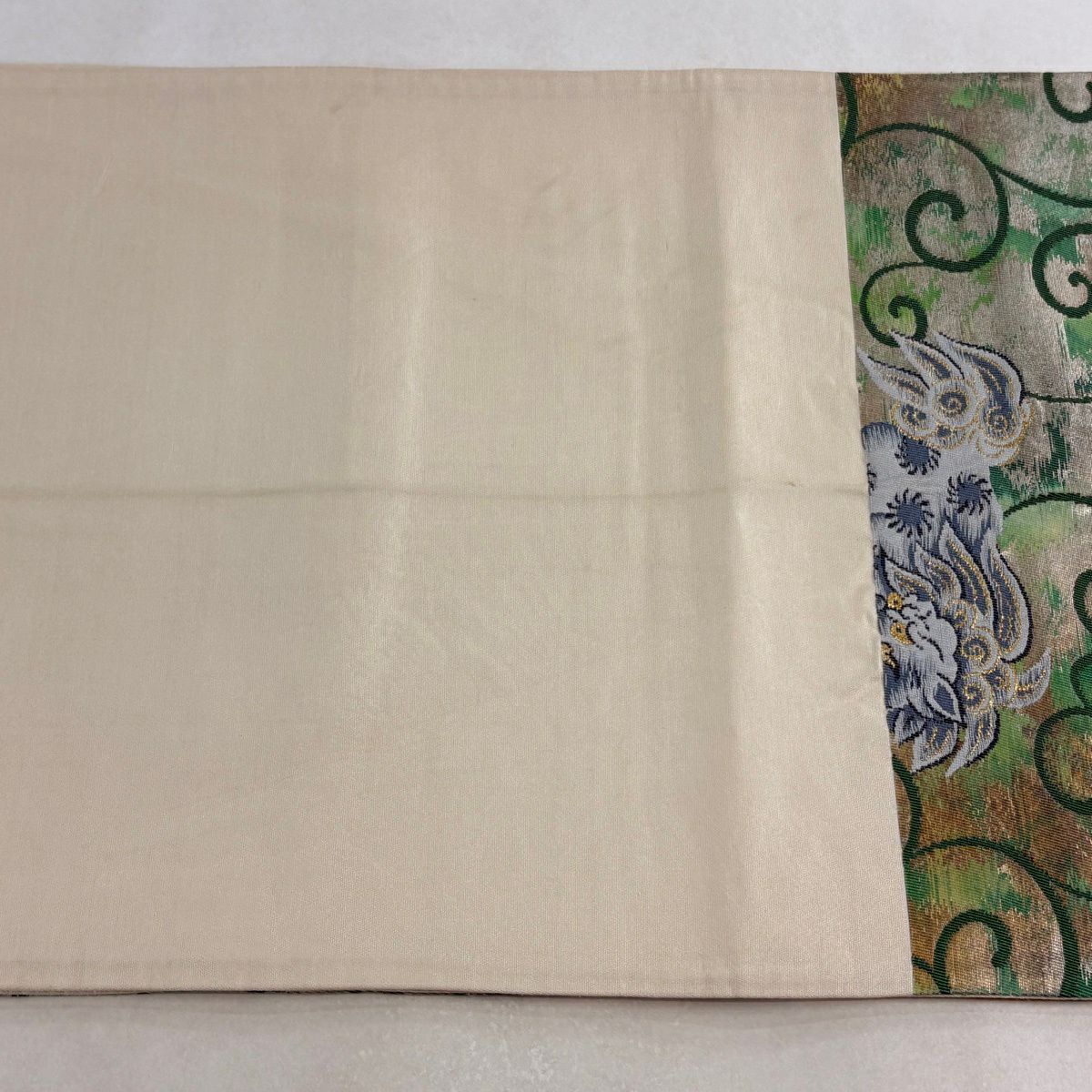袋帶 秀品級 關西仕立 雙層 獅子 唐草紋 金銀彩 金金箔 銀色 六通 純蠶絲
