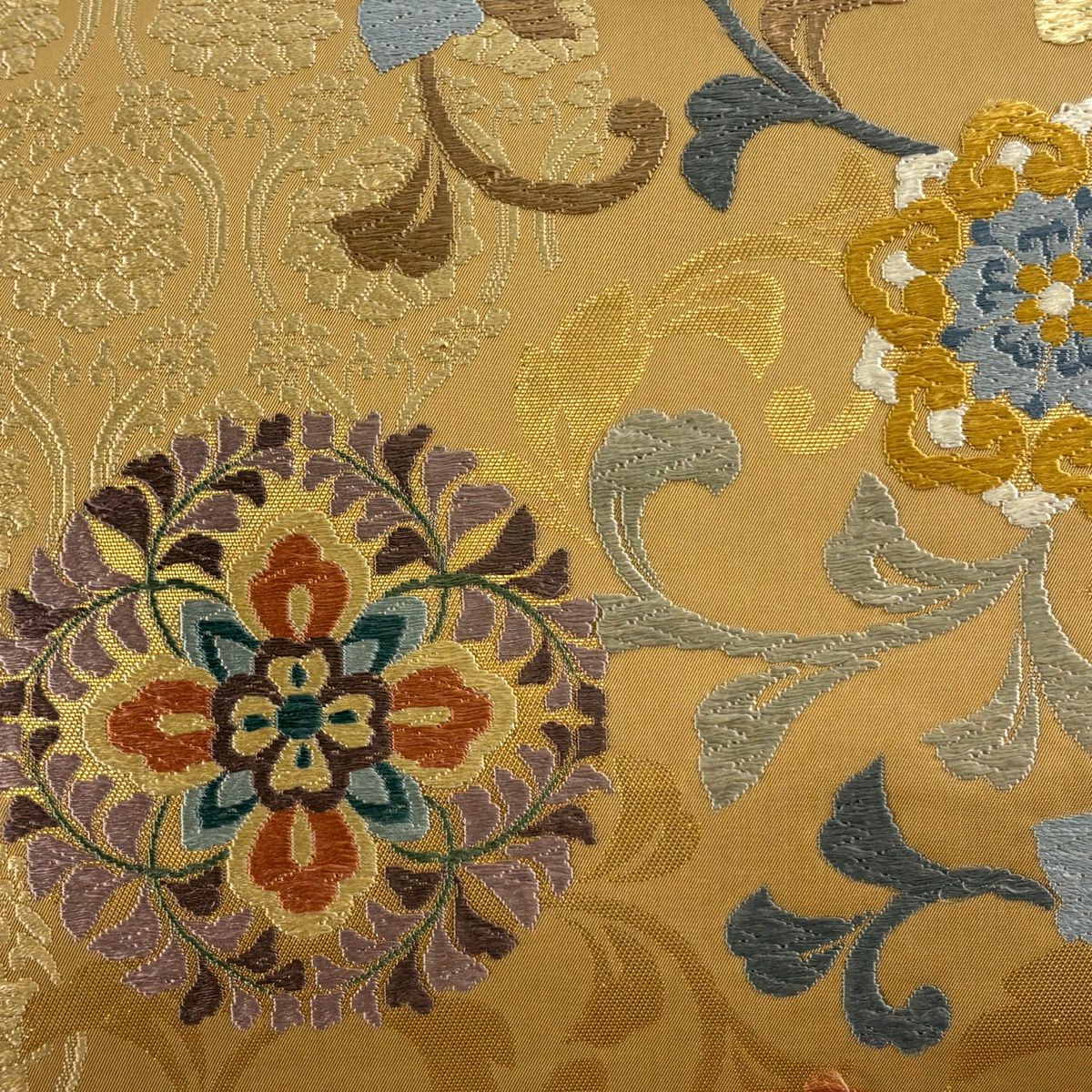 袋帶 秀品級 鳳凰 華紋 刺繡 金金箔 淺茶 六通 純蠶絲