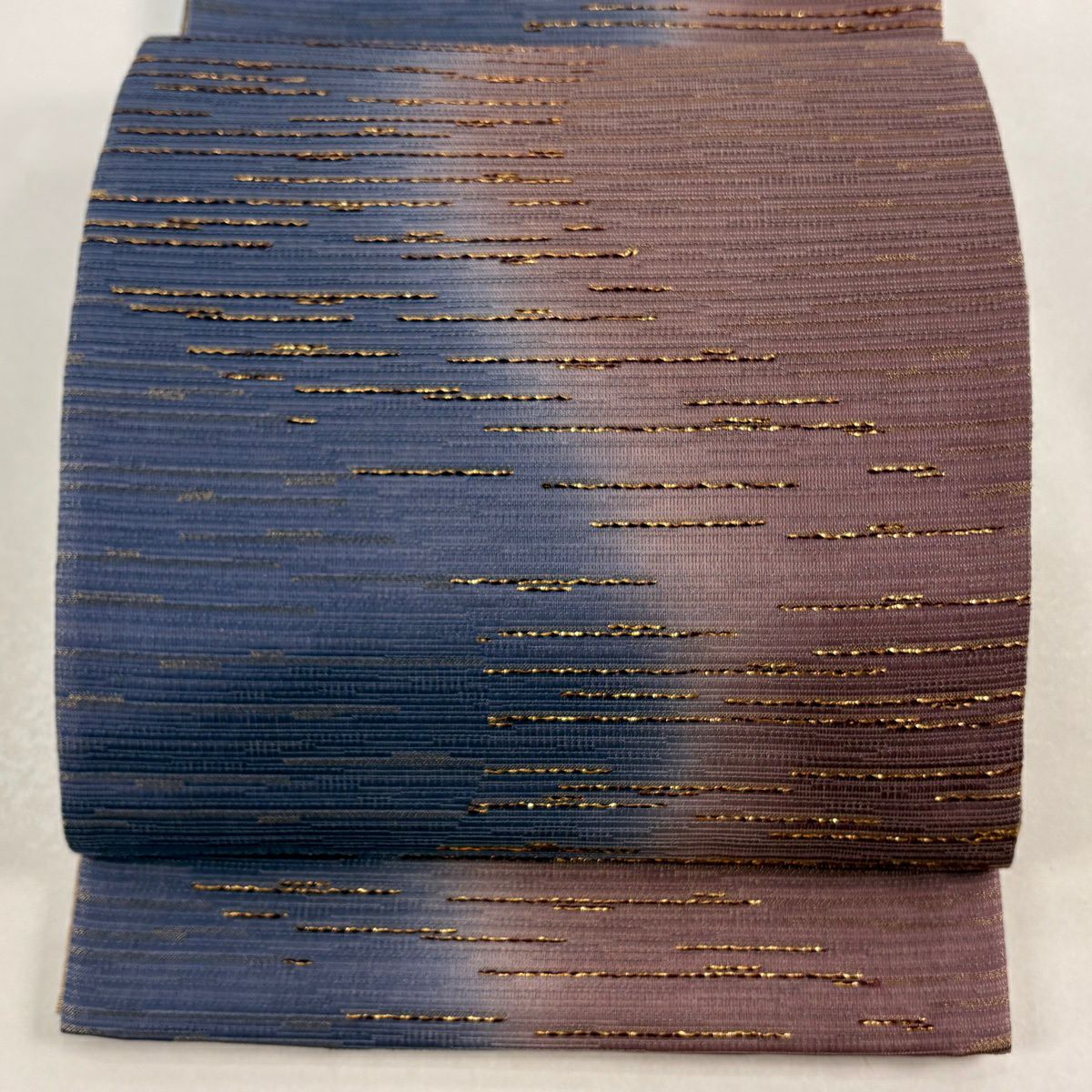 【美品】 袋帶 秀品級 霞 金金箔 金絲 灰紫 全通 純蠶絲