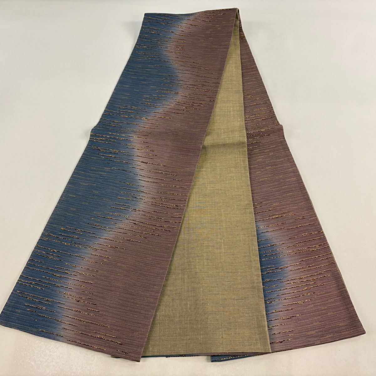 【美品】 袋帶 秀品級 霞 金金箔 金絲 灰紫 全通 純蠶絲