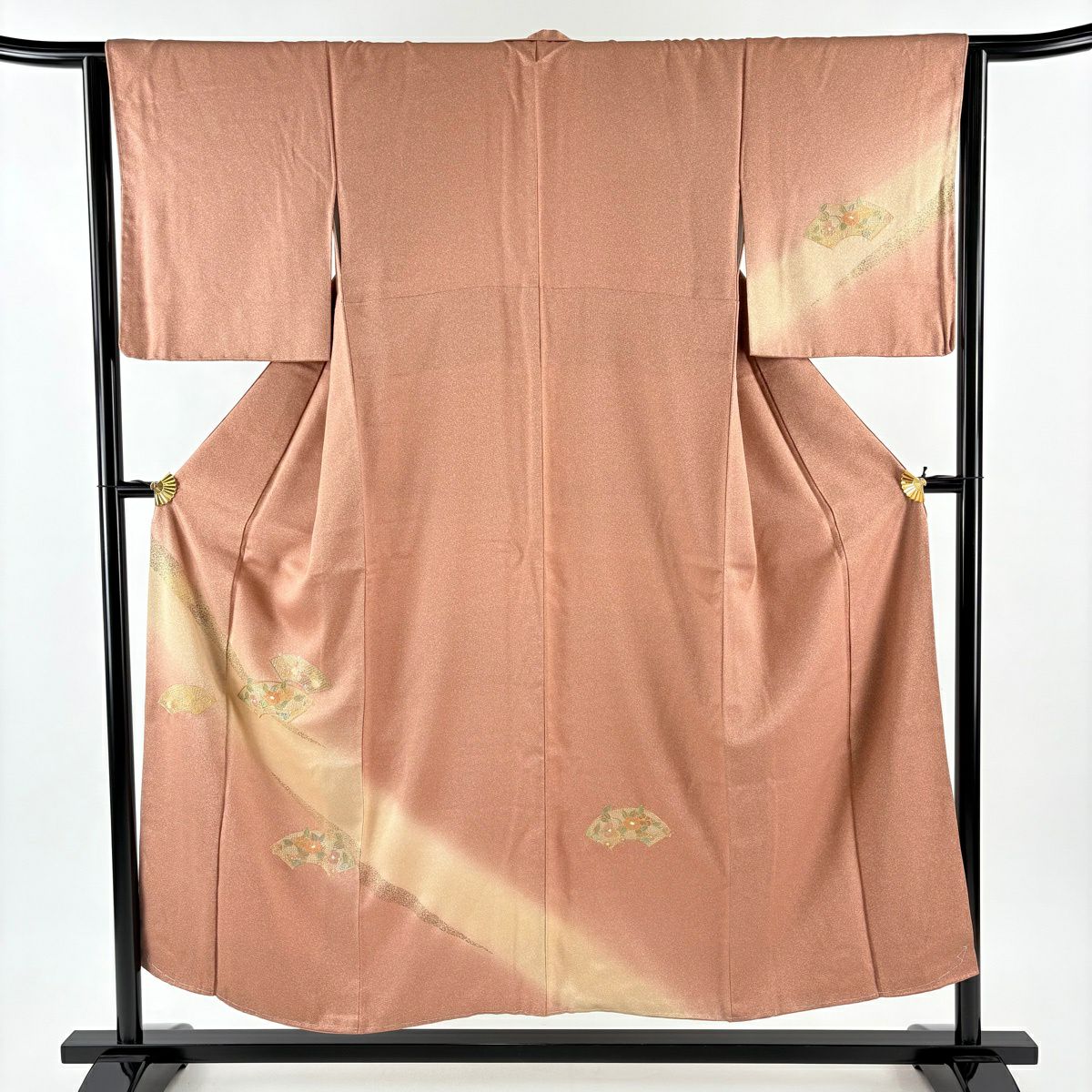 付下 身長152.5cm 袖長64cm M 雙層 扇子面 草花紋 金彩裝飾 刺繡 粉米色 純蠶絲 優品級