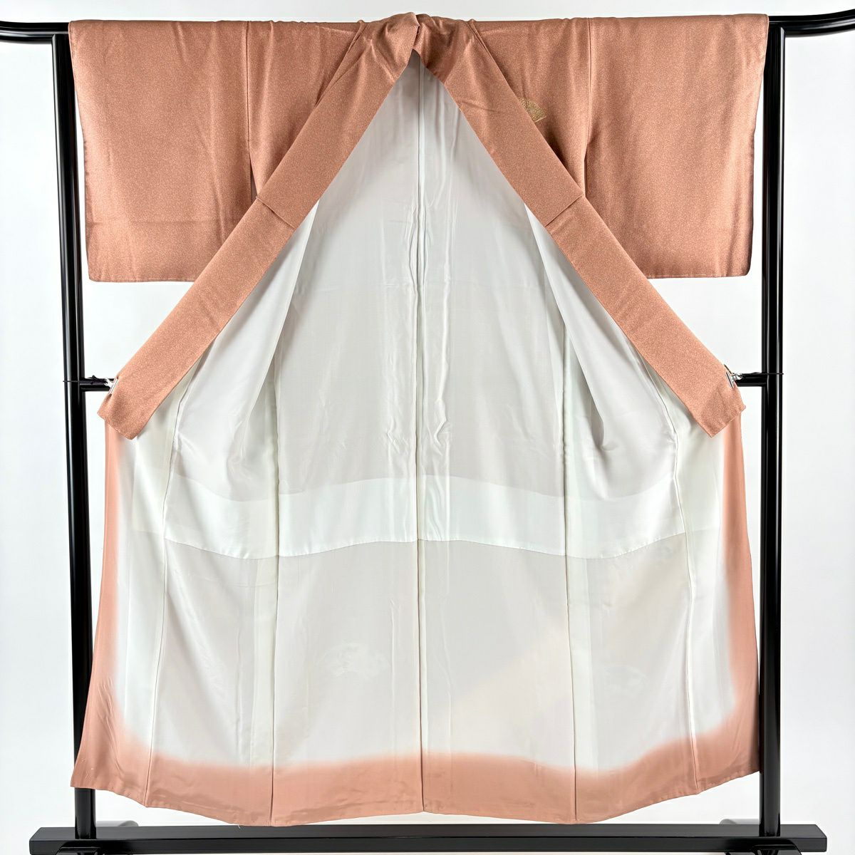 付下 身長152.5cm 袖長64cm M 雙層 扇子面 草花紋 金彩裝飾 刺繡 粉米色 純蠶絲 優品級
