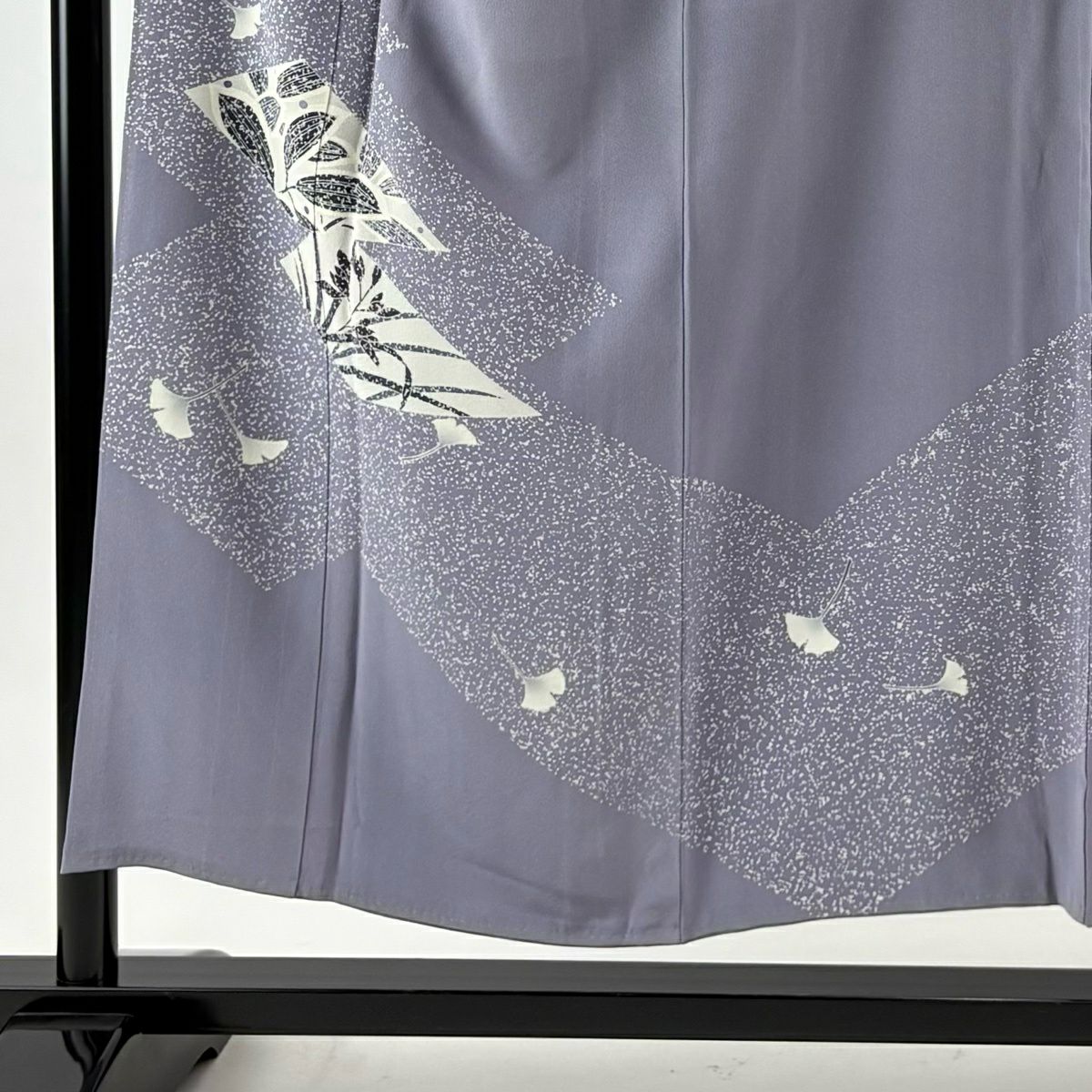 訪問服 身長153cm 袖長63cm S 雙層 落款あり 草花紋紋 銀杏 灰紫 純蠶絲 秀品級